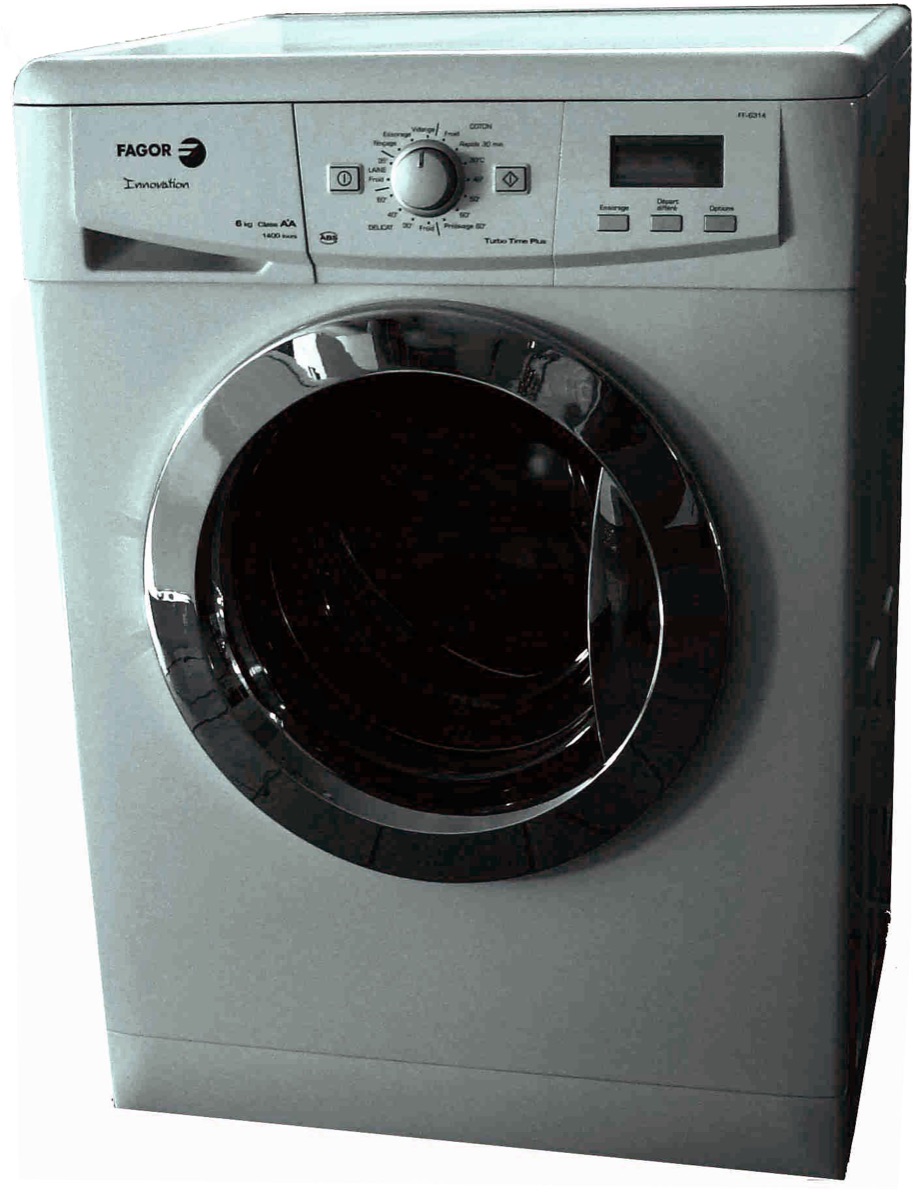 Front-loading washing machine, the type most likely to overflow from a failed door seal or supply hose